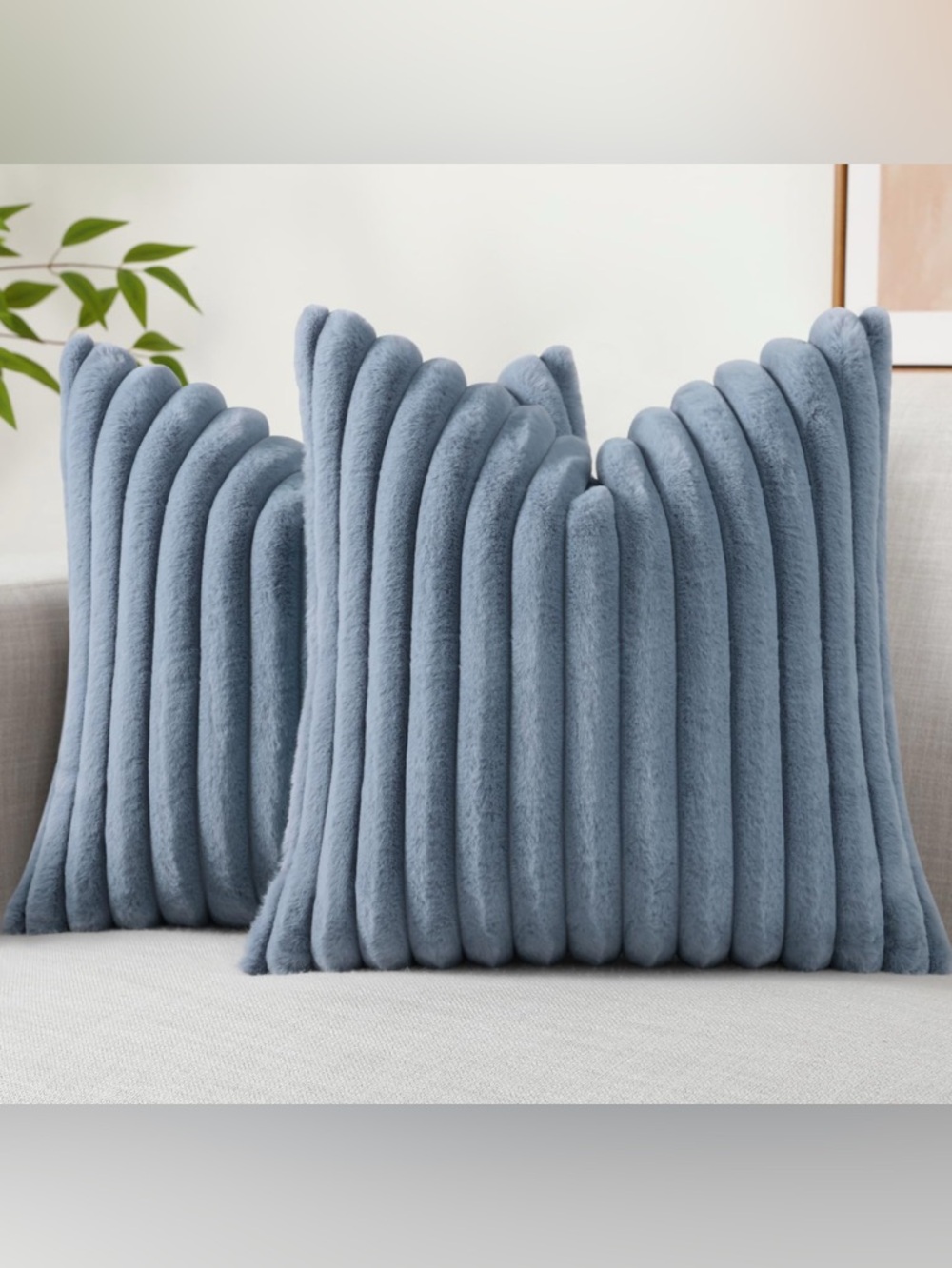 Plush Ribbed Accent Pillow - Blue Grey 18in x 18in DecorUhome